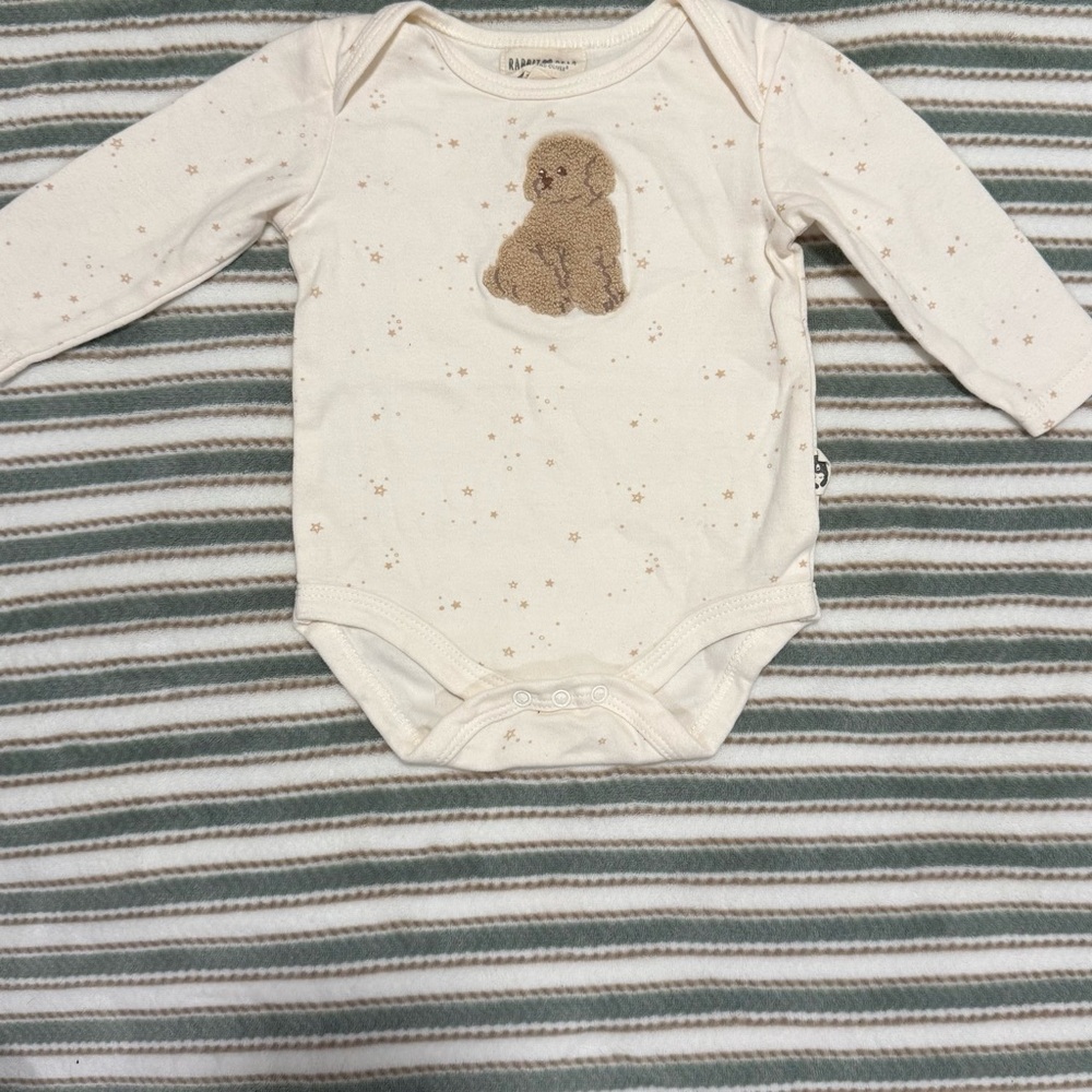 Charming Cream Bodysuit with Puppy Design